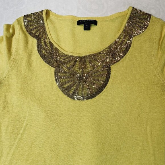Banana Republic Tops - Banana Republic Women Extra Small XS Petite Yellow Linen Blend Beaded Knit